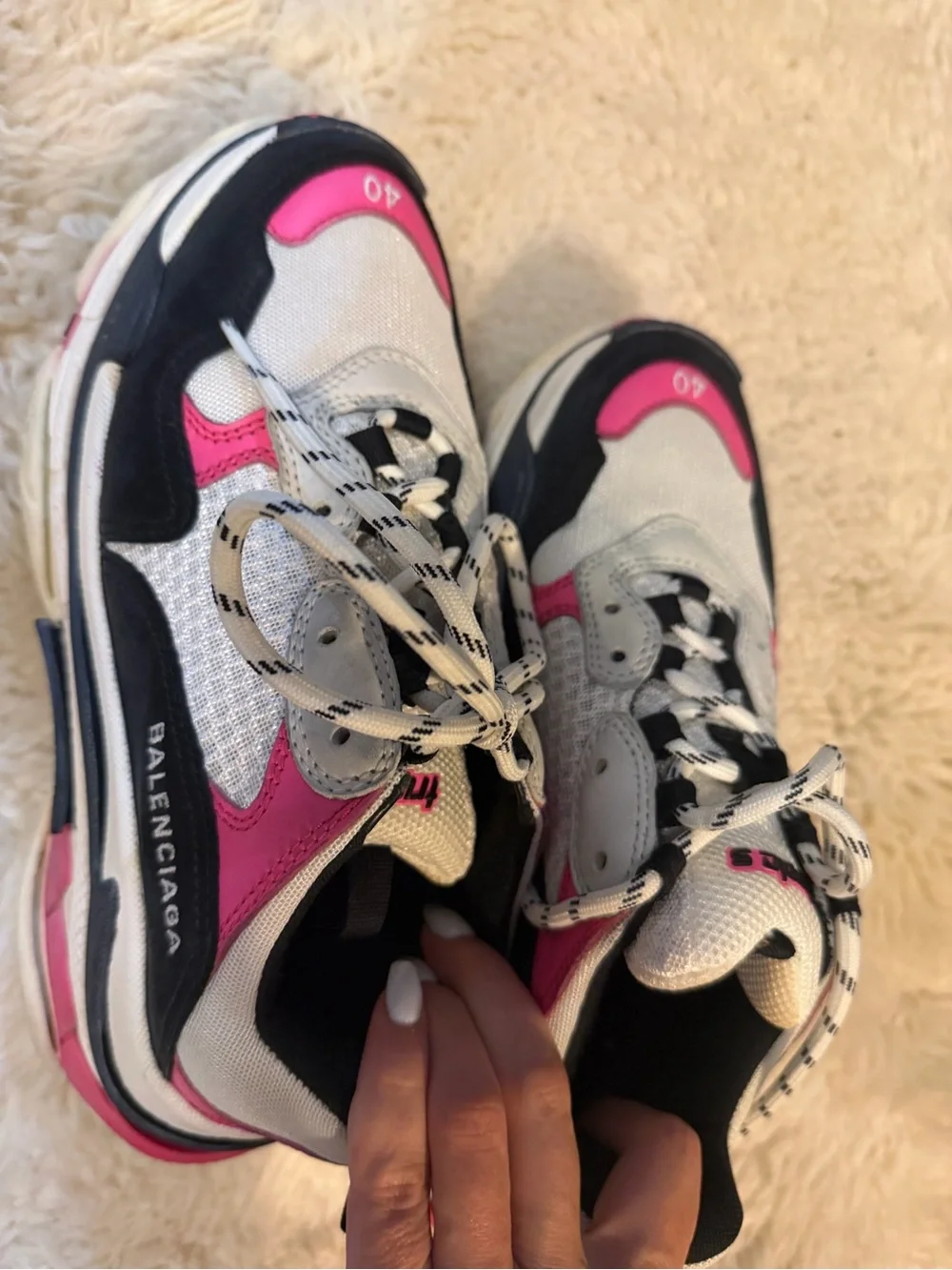 Balenciaga White Pink Black Triple S Sneakers